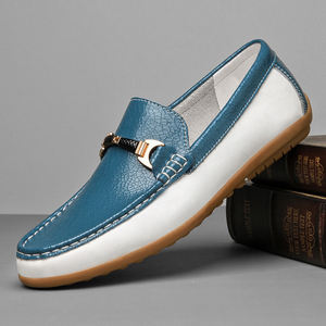 2323-4 2025 Recién llegado, zapatos de cuero genuino para hombres, zapatos casuales, zapatos náuticos con bloqueo de <span class=keywords><strong>Color</strong></span> - Product Image 1