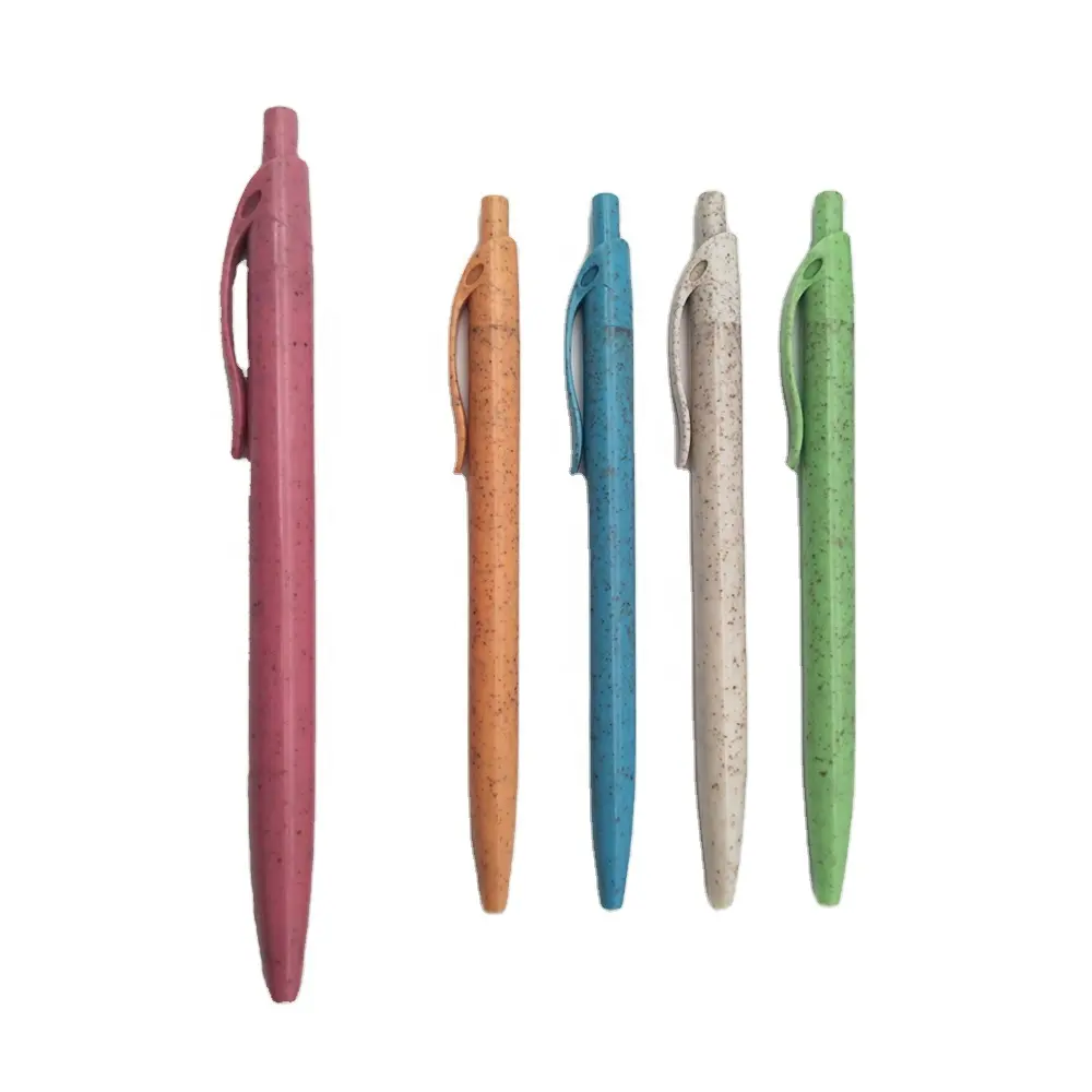 Natuurlijke Tarwe Stro 100% Biologisch Afbreekbaar Klik Slanke Balpennen Promotionele Lage Prijs Milieuvriendelijk Pen