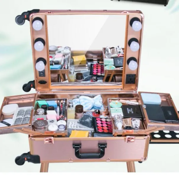 Professional beauty-cajas enrollables de maquillaje con bombilla de viaje, 24 pulgadas, con 6 luces de bombilla