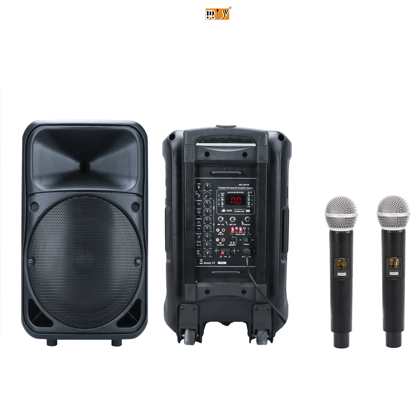 PK-3212 pemutar MP3 portabel BT, pengeras suara DJ luar ruangan dengan mic tanpa kabel UHF Karaoke 12 inci 200 Watt
