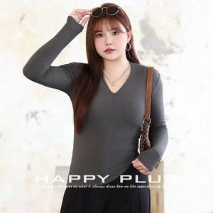 Camiseta de Punto de Manga Larga con Cuello en V para Mujer, Marca Runqi, Color Gris Oscuro, Corte Ajustado, Color Sólido, Base de Algodón, Talla XL - Product Image 3