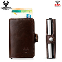 Portefeuille en cuir personnalisé pour cartes de crédit, blocage RFID, boîte automatique en aluminium, grande capacité, fin et élégant