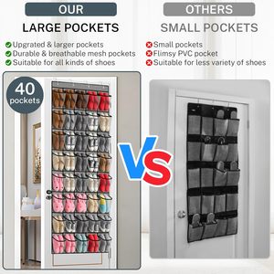 Over The Door <b>Shoe</b> Organizer 40 Pockets Mesh Hanging <b>Storage</b> Behind Door <b>Shoes</b> Rack Grey Non Woven Fabric - Product Image 6
