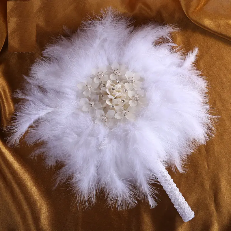 Free shipping 2023 hot-selling handmade feather hand fan with pretty sequins for wedding party decoration