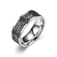 Banda de Acero Inoxidable Grabada Vintage con Acabado Plateado y Patrones de Llave Griega y Paisley