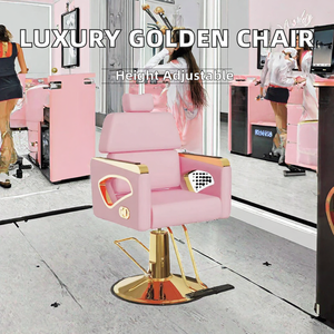 Chaise de barbier en acier inoxydable au design luxueux, rotation à 360 degrés, hauteur réglable, pour salon de coiffure moderne - Product Image 2