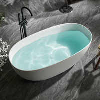 Bak mandi Resin batu marmer buatan, bak mandi mewah bentuk Oval besar 180cm, bak mandi permukaan padat