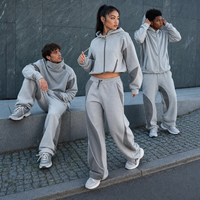 Ensemble de survêtement personnalisé pour fabricants : sweat à capuche uni zippé épais et pantalon de jogging à cordon, style streetwear et sport