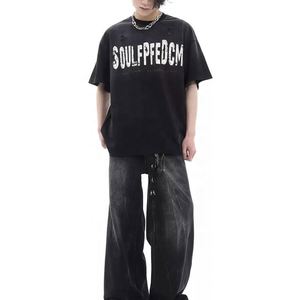 T-shirts surdimensionnés en coton 100% vintage imprimés sur mesure, effet usé, pour hommes, coupe ample et style streetwear - Product Image 4