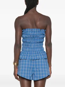 Top Corto sin Tirantes a Cuadros para Mujer, Verano 2026, con Volantes y Bajo Fruncido, Blusa Bandeau Casual para la Playa o Salir de Noche - Product Image 4