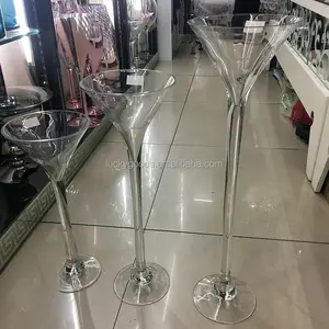 LHP026 סיטונאי אגרטל זכוכית צוואר ארוך זול קישוט שולחן גביע שקוף אגרטל זכוכית ארוכת גבעול לאירוע חתונה בבית