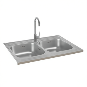 Lavello da Cucina in Acciaio Inox a Doppia Vasca 31.5x23.6x6.1 Sottotop con Rubinetto Design Contemporaneo - Product Image 1