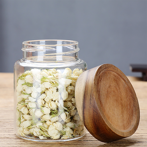 <span class=keywords><strong>Tarro</strong></span> de almacenamiento de especias de vidrio de grado alimenticio para cocina con forma de cilindro transparente personalizado alto borosilicato hermético Acacia té café azúcar sal - Product Image 2