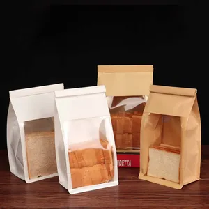 Wire curled standing toast bread packaging bag baking sealing ziplock sliced kraft paper food toast paper bag 450g with window