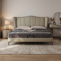 Zeitgenössisches Modernes Gepolstertes Echtes Weiches Lederbett in Vollgröße Luxuriöses Schlafzimmer-Möbelset für Zuhause & Hotel
