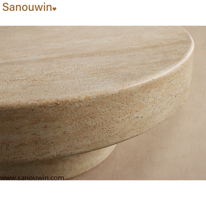 <strong>Round</strong> Glass Fiber Reinforced Concrete Outdoor Coffee <strong>Table</strong> Faux Travertine Weather Resistant <strong>Patio</strong> <strong>Table</strong> - Product Image 4
