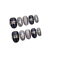 Nouveau produit lancé, Miroir Démon Vent Noir, Doré à la poudre, Noir-or Luxueux-élégant, Faux ongles press-on faits main