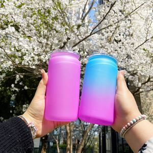 New Arrival 16Oz Frosted Ombre Matte Bpa Free Colorful Gradient Soda Beer Acrylic <b>Plastic</b> Can <b>Cup</b> for Kids Children - Product Image 4