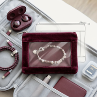 Pochette à bijoux en velours avec fenêtre transparente, sac de voyage de luxe en velours à fermeture éclair, étui de rangement pour bijoux, pochette de présentation, sacs anti-poussière