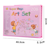 Haute qualité non toxique enfants boîtier en plastique aquarelle stylo couleur crayon 208 pièces Art dessin peinture ensemble avec chevalet Kit