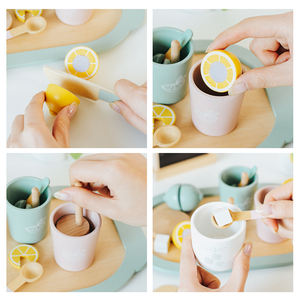 Set di <span class=keywords><strong>accessori</strong></span> da <span class=keywords><strong>cucina</strong></span> per <span class=keywords><strong>bambini</strong></span> Tea Party in legno per <span class=keywords><strong>bambini</strong></span> Set da tè giocattolo per bambine - Product Image 4