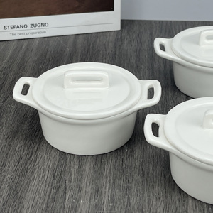 Hot bán cổ điển thiết kế gốm bakeware <span class=keywords><strong>Set</strong></span> với Nắp <span class=keywords><strong>Mini</strong></span> chậu và chảo bền an toàn thịt hầm cho SOUFFLE súp nướng - Product Image 5