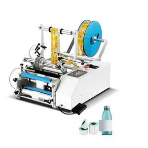 Máquina de impresión de etiquetas para botellas de zumo, máquina de etiquetado semiautomática para botellas planas y redondas de agua de escritorio