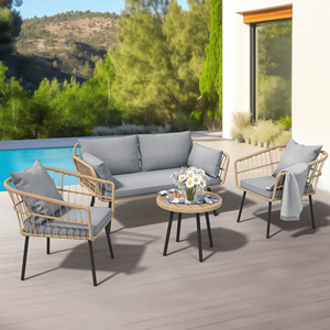 Divani da Giardino a Due Posti con Telaio in Alluminio e Rattan Naturale - Arredamento da Esterno per Patio - Mey - Product Image 1