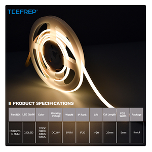 Tira LED Ultra Estrecha de Alta Eficiencia, 4 CCTs, IP20, Ancho de PCB de 5 mm, 320 LED, 130LM, CRI≥90, DC24V, 8W, Corte de 25 mm para Iluminación Precisa - Product Image 2