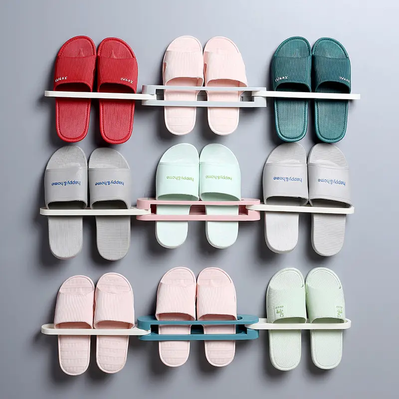 Folding Slippers Holder Shoes Hanger Self Adhesive Storage Towel Racks Bathroom Slippers Rack Wall Mounted Shoe Organizer