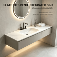 Meuble-lavabo mural flottant moderne avec vasque intégrée en pierre frittée – Mobilier de salle de bain de luxe