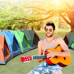 Camping Pop Up Tent 2-4 Person Fully Automatic Spring Loaded Quick Open Waterproof 1000mm Fiberglass Pole Silver Tape - Product Image 2