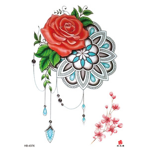 Autocollant de tatouage temporaire motif fleur noire, imperméable, sur papier blanc, pour le ventre, la poitrine, l'épaule, design artistique corporel - Product Image 6