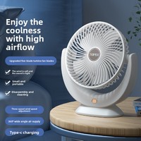 Ventilateur de bureau USB sans pales réglable, 5 pales, moteur sans balais en plastique, grande autonomie, grand vent, silencieux, refroidissement intégré