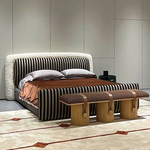 2025 NEW High End Luxe Italian Bicolor Cloud <strong>Bed</strong> Designer King for Master Bedroom Lamb <strong>Velvet</strong> Zebra Stripe Upholstered Platform - Product Image 2