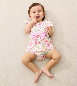 Conjunto de mameluco de manga con volantes para niña con lazo: monos infantiles con estampado floral y de dibujos animados, mono con lazo de 0 a 24 <span class=keywords><strong>meses</strong></span> - Product Image 3