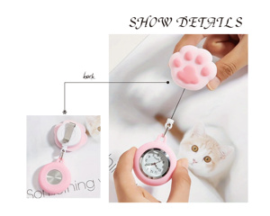 Montre de poche à quartz à clip, design tendance, motif infirmière/médecin de dessin animé mignon, boîtier argenté gris - Product Image 2