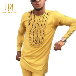 Artículos vendidos a granel Traje de hombre tradicional amarillo claro bordado elegante e informal en ropa elegante de estilo étnico <span class=keywords><strong>africano</strong></span> - Product Image 3