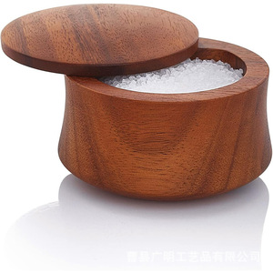 Wooden Salt Shaker With Lid Solid Seasonings Storage <b>Jar</b> Kitchen <b>Spice</b> Container Round Design For Home Use - Product Image 1