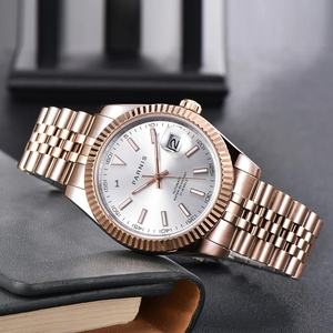 Thời trang mới Parnis 39,5mm Đồng hồ nam mặt số màu xanh lam Mặt kính sapphire Lịch Vỏ vàng hồng Chuyển động cơ học tự động - Product Image 5