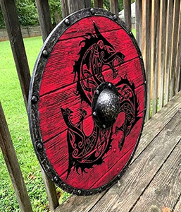 Bouclier Viking en bois, décoration murale médiévale, bouclier rond de guerrier nordique, réplique viking artisanale, décoration pour la maison - Product Image 6