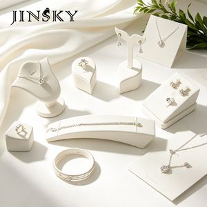 JINSKY Jewelry Display Set with Ring <b>Box</b> <b>Earring</b> Stand Necklace Holder Bracelet Case White Velvet Finish - Product Image 2