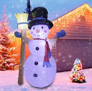 8ft Snowman With Besom Inflatable Christmas Decorations Party Supplies Garden Ornaments With LED Lights