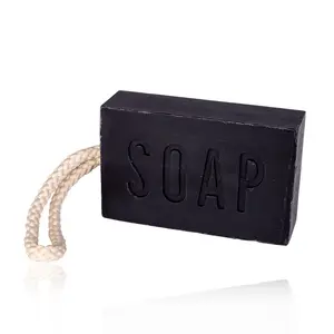 Accentra marka el yapımı Mini katı siyah sabun halat banyo ve vücut aracı kiti ile hediye kutusu banyo aksesuarları set