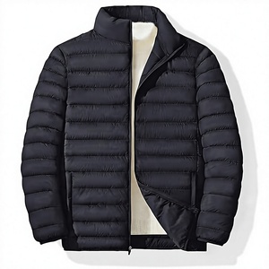 Men's Black Puffer Jacket Stand Collar <b>Zipper</b> Closure Windproof Casual Winter <b>Coat</b> Solid Color Polyester Regular Fit 2026 - Product Image 1