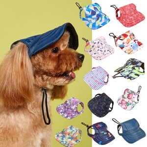 <span class=keywords><strong>Gorra</strong></span> de béisbol para perro con visera de sol, de lona vaquera estampada, con protección UV para exteriores en verano, ajustable con cordón y orificios para las orejas, para cachorros Teddy Corgi - Product Image 1