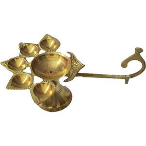 PARIJAT HANDICRAFT Golden Panchmuki Aarti Diya Lampe à huile puja indienne faite à la main pour Diwali Pooja Akhand Diya pour Pooja Purpose - Product Image 4