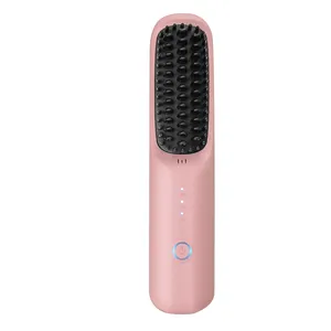 Mini Hair Straightener Brush Wireless Travel Hair Straightening Brush Portable Flat Iron Hot Comb