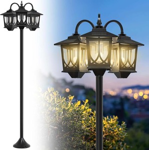 Lampadaire solaire TSINYE à 3 têtes, IP44, étanche, pour <span class=keywords><strong>extérieur</strong></span>, jardin, lumière solaire 3000K blanc chaud, ampoule remplaçable 3000K - Product Image 1