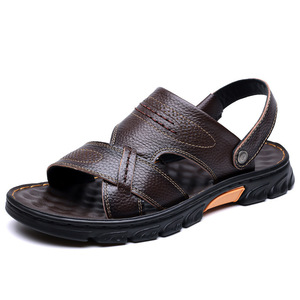 รองเท้าแตะหนังวัวสายไขว้สำหรับผู้ชาย พื้นหนา กันลื่น รองเท้าลำลองชายหาด สีน้ำตาล สีดำ - Product Image 5